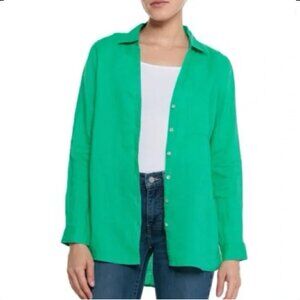 Sigrid Olsen 100% Linen Button Down Tunic Shirt Green Size Large Preowned